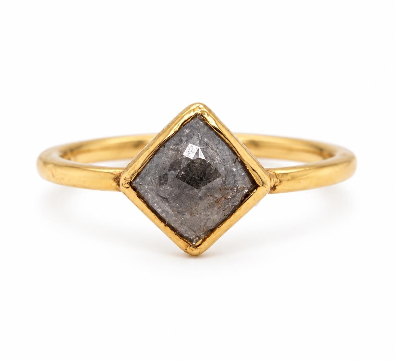 Gray Square Diamond Bezel Set Ring 14k Yellow Gold, Size 5.25, 0.63 cts, detail view