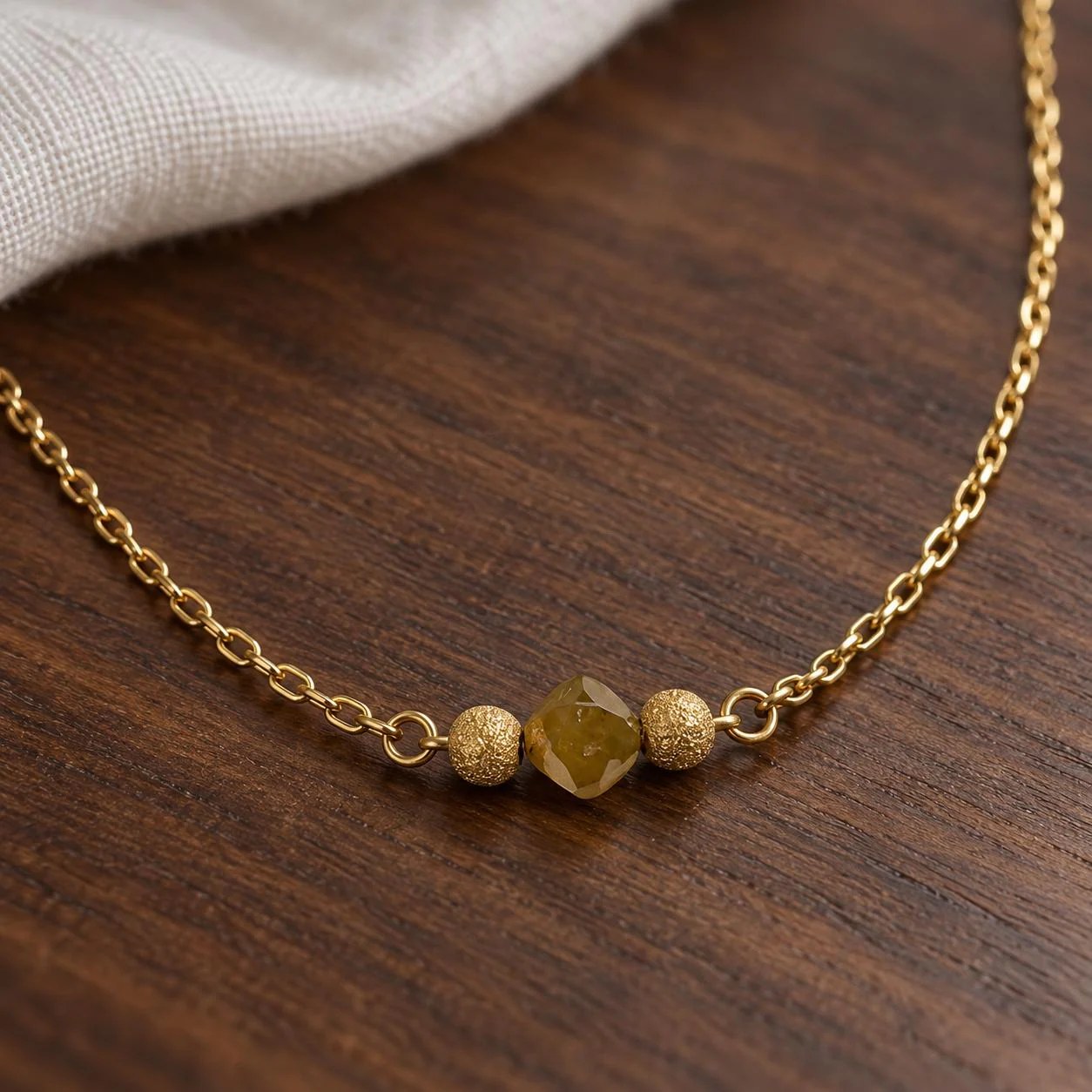 Yellow Diamond 0.75 CT Bead 14k Gold Necklace : 10th or 60th Anniversary Gift for Wife, detail view