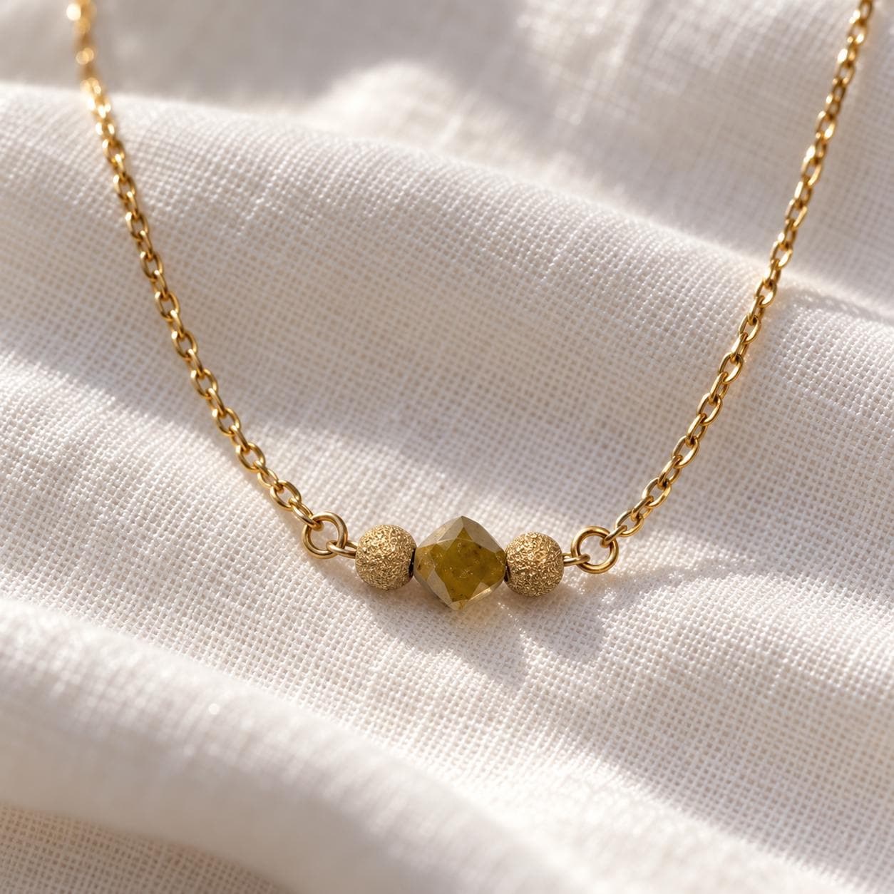 Yellow Diamond 0.75 CT Bead 14k Gold Necklace : 10th or 60th Anniversary Gift for Wife