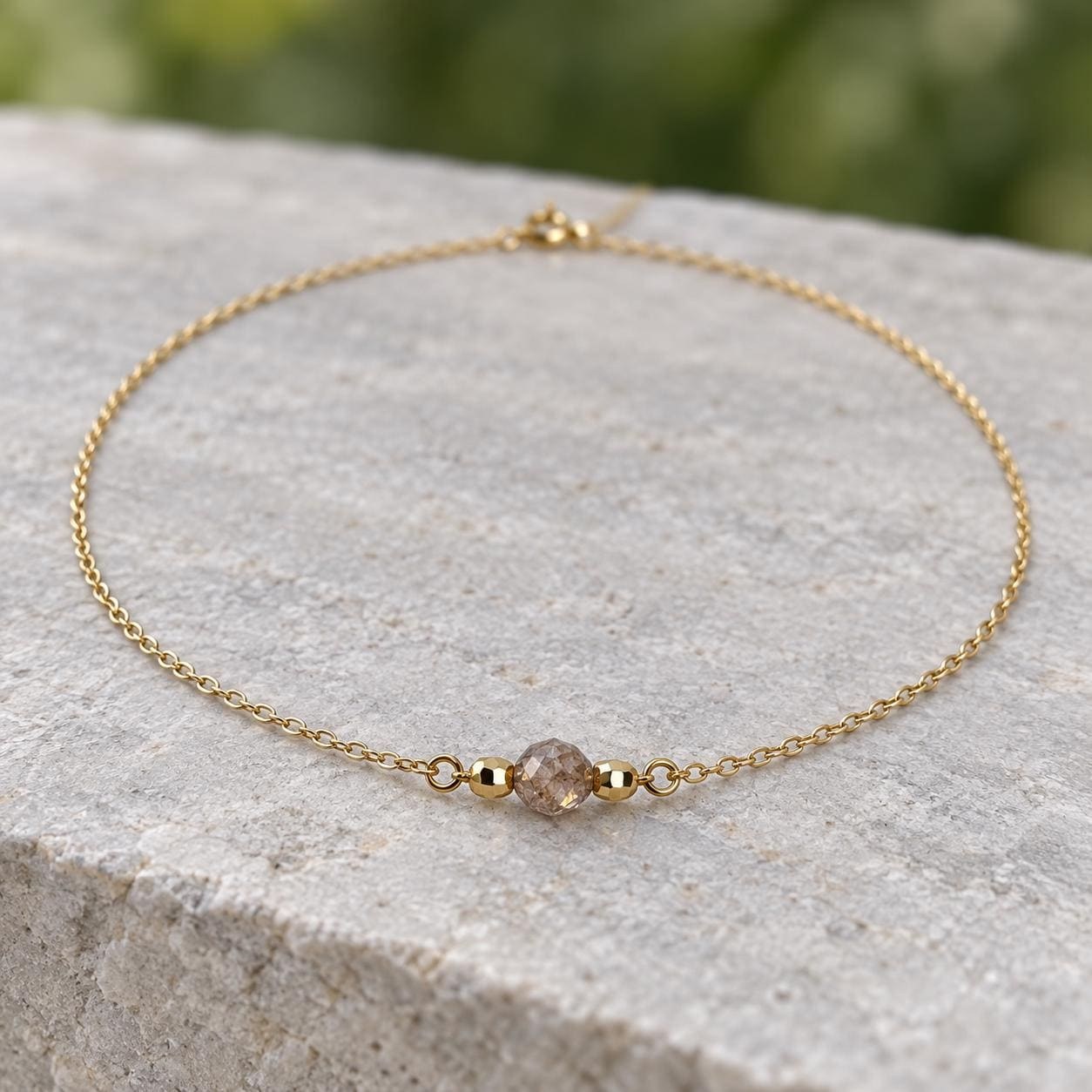 Champagne Diamond 0.75 CT Bead 14k Gold Everyday Necklace