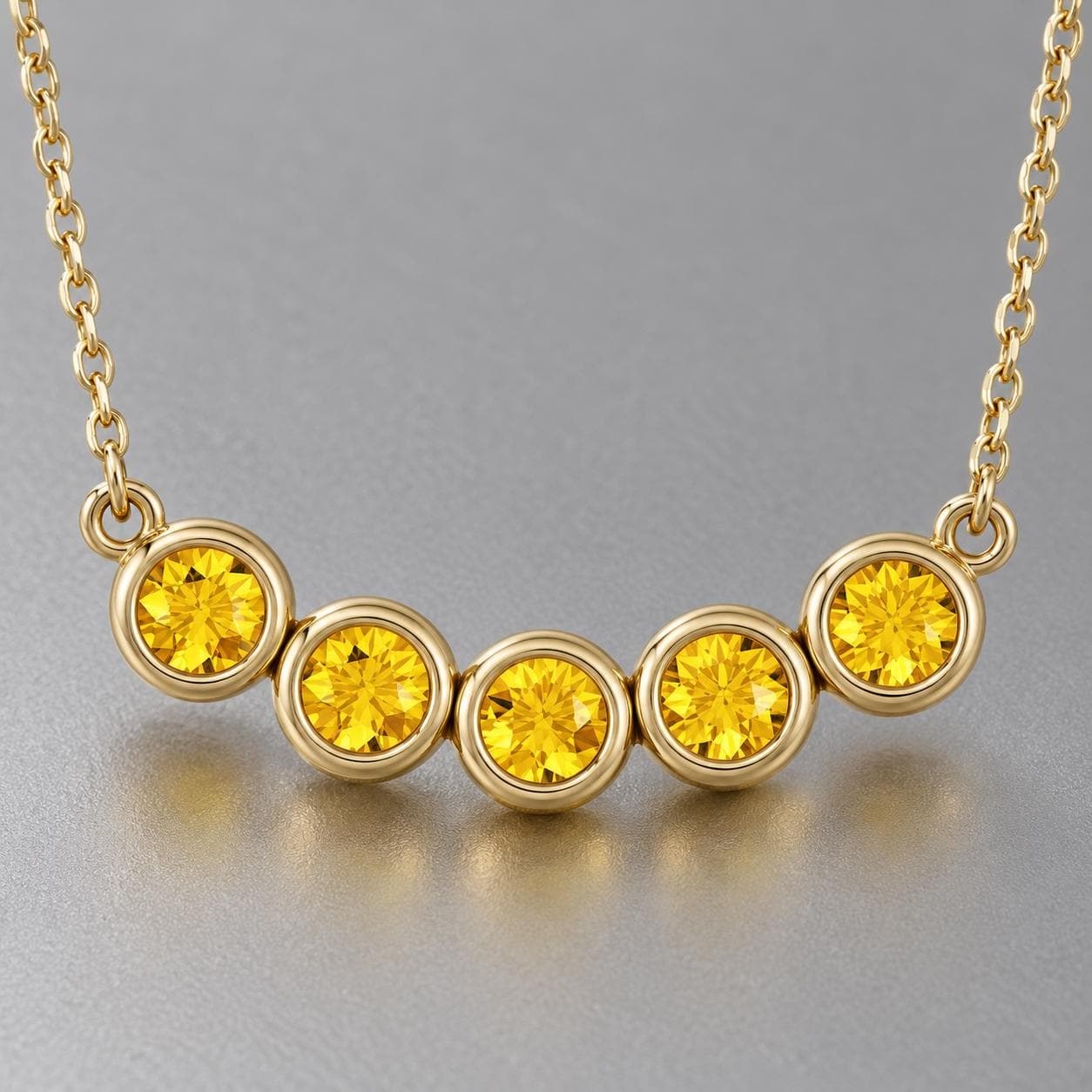 Yellow Sapphire Bezel Necklace 14k Gold : 7th Anniversary Gift