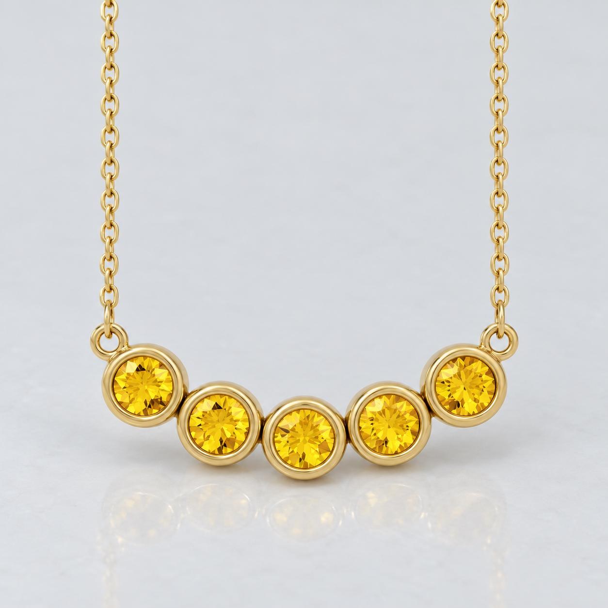 Yellow Sapphire Bezel Necklace 14k Gold : 7th Anniversary Gift, detail view