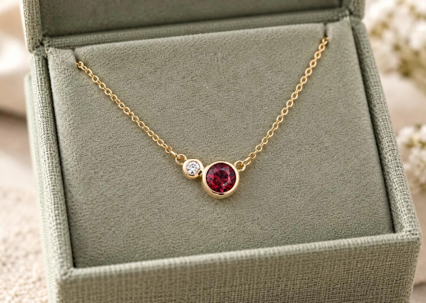 Garnet & Diamond 14k Gold Layering Necklace, January Birthstone