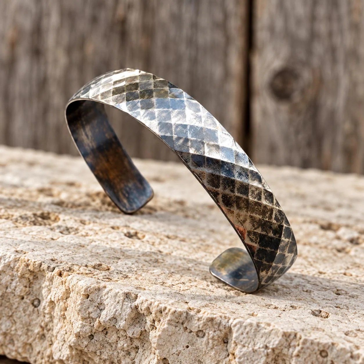 Sterling Silver Everyday Unisex Cuff Bracelet, detail view