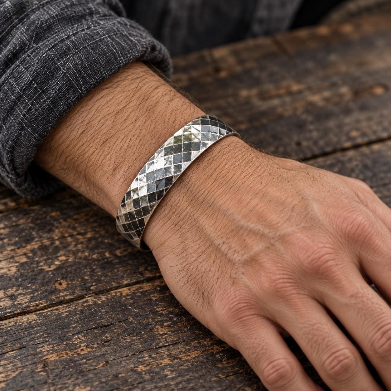 Sterling Silver Everyday Unisex Cuff Bracelet, worn view