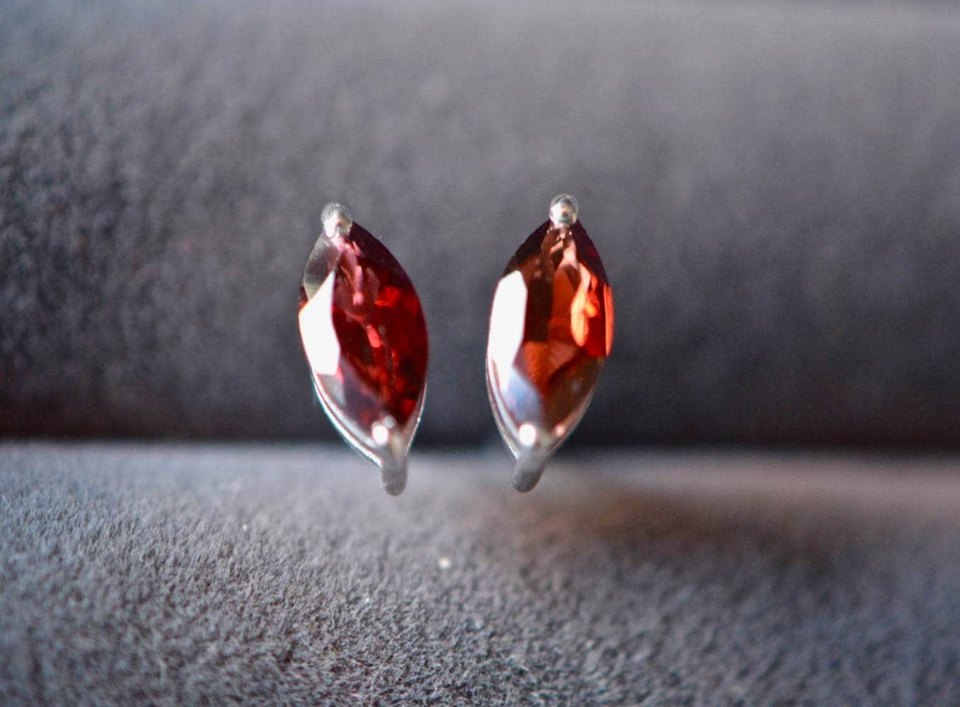 Garnet Marquise Stud Earrings Sterling Silver, January Birthstone