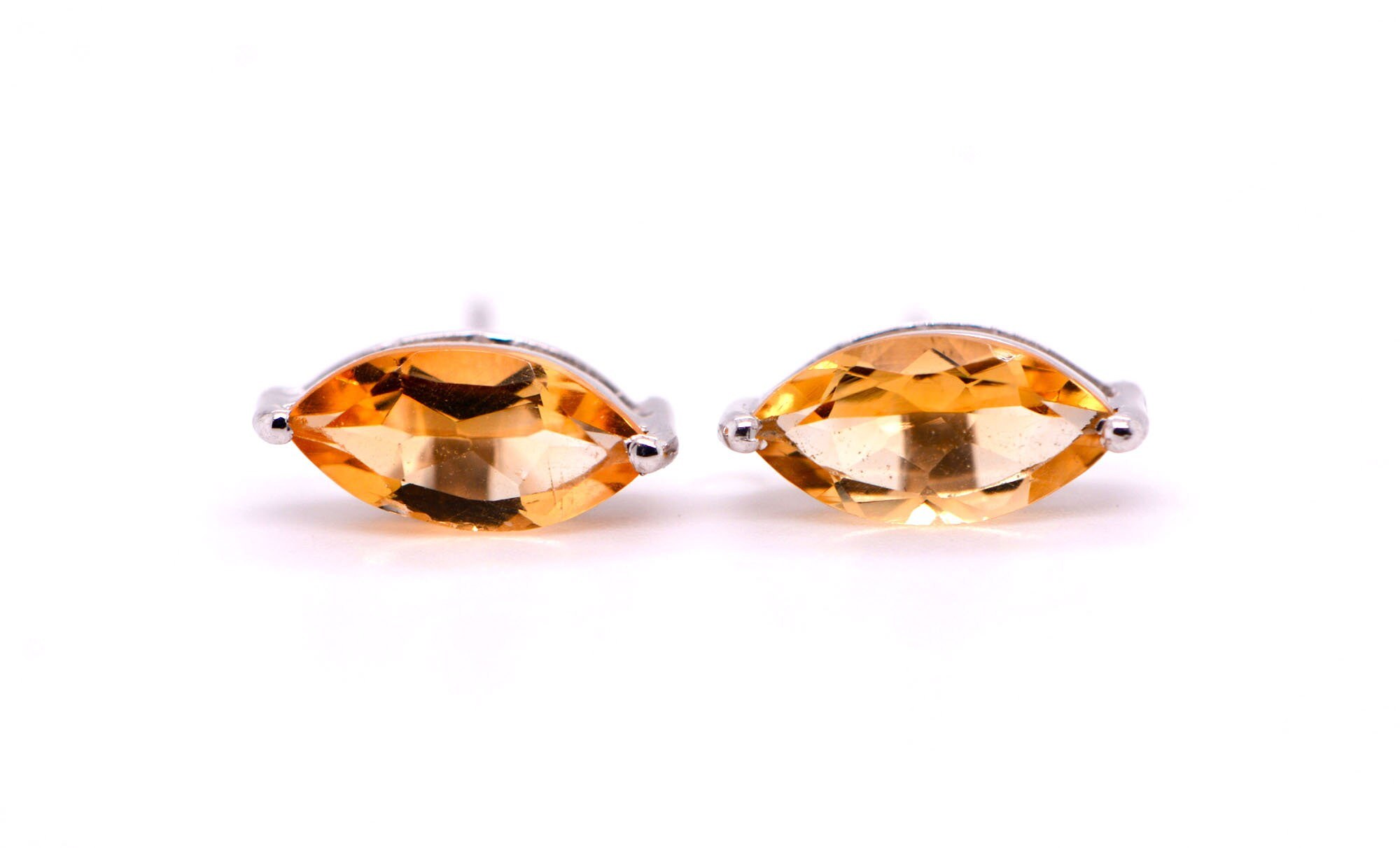 Marquise Citrine Earrings, November Birthstone, Yellow Gemstone Post Earrings, Sterling Silver Stud Earrings, Gift for Mom, Girlfriend Gift, detail view