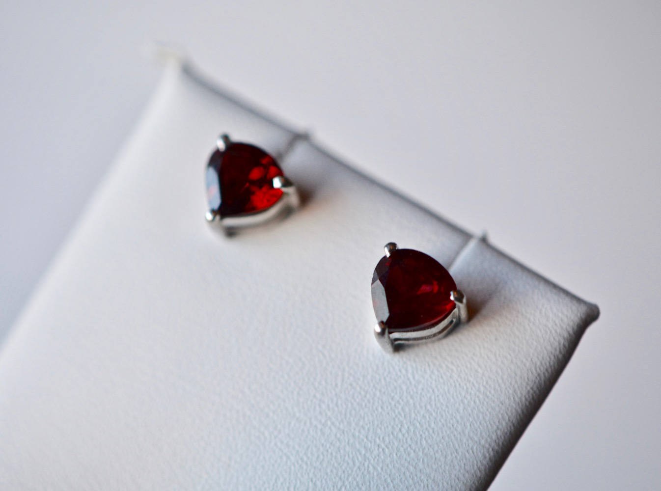 Garnet Heart Stud Earrings Sterling Silver Earrings : January Birthstone, detail view