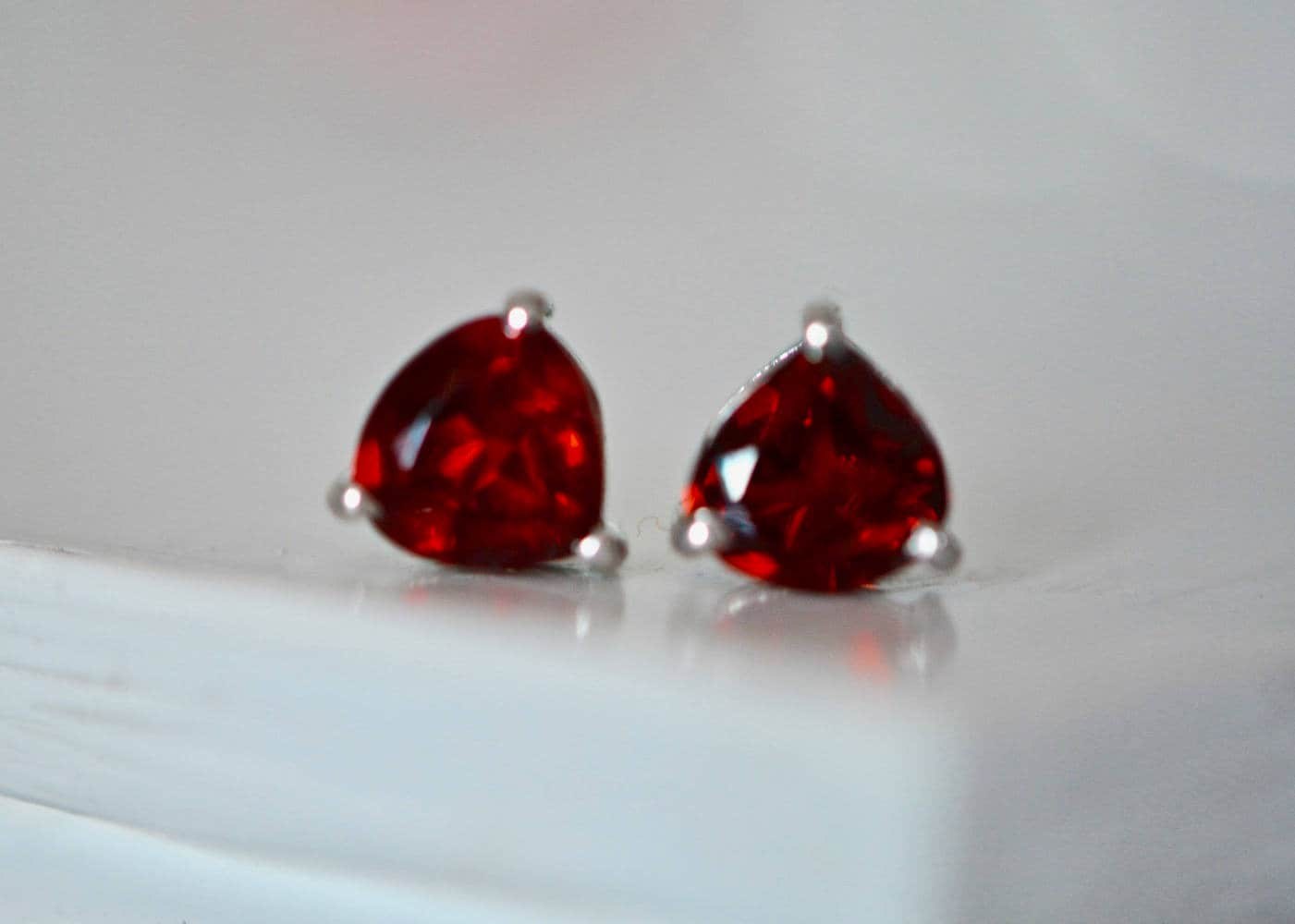 Garnet Heart Stud Earrings Sterling Silver Earrings : January Birthstone