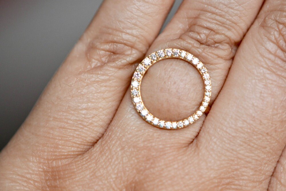 Diamond Circle Ring 14kt Gold Ring, April Birthstone, worn view
