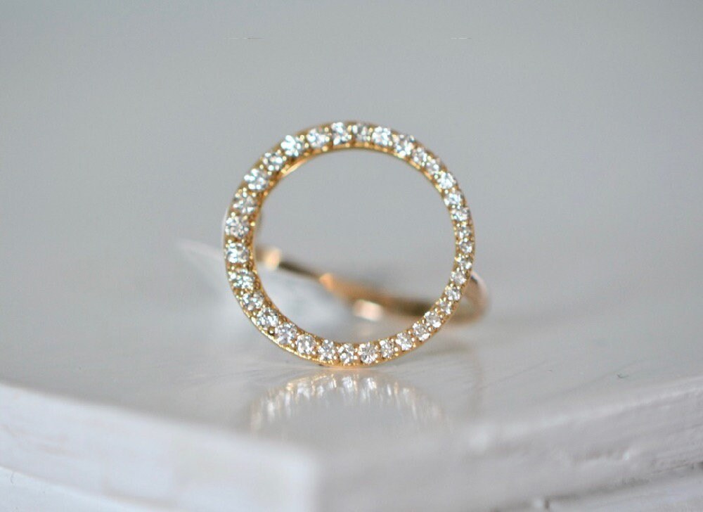 Diamond Circle Ring 14kt Gold Ring, April Birthstone, detail view