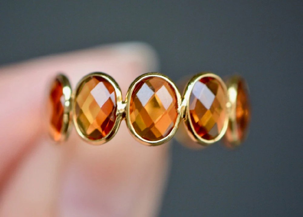 Citrine Oval Rosecut Adjustable Stacking Ring Solid 18kt Gold : November Birthstone, main view