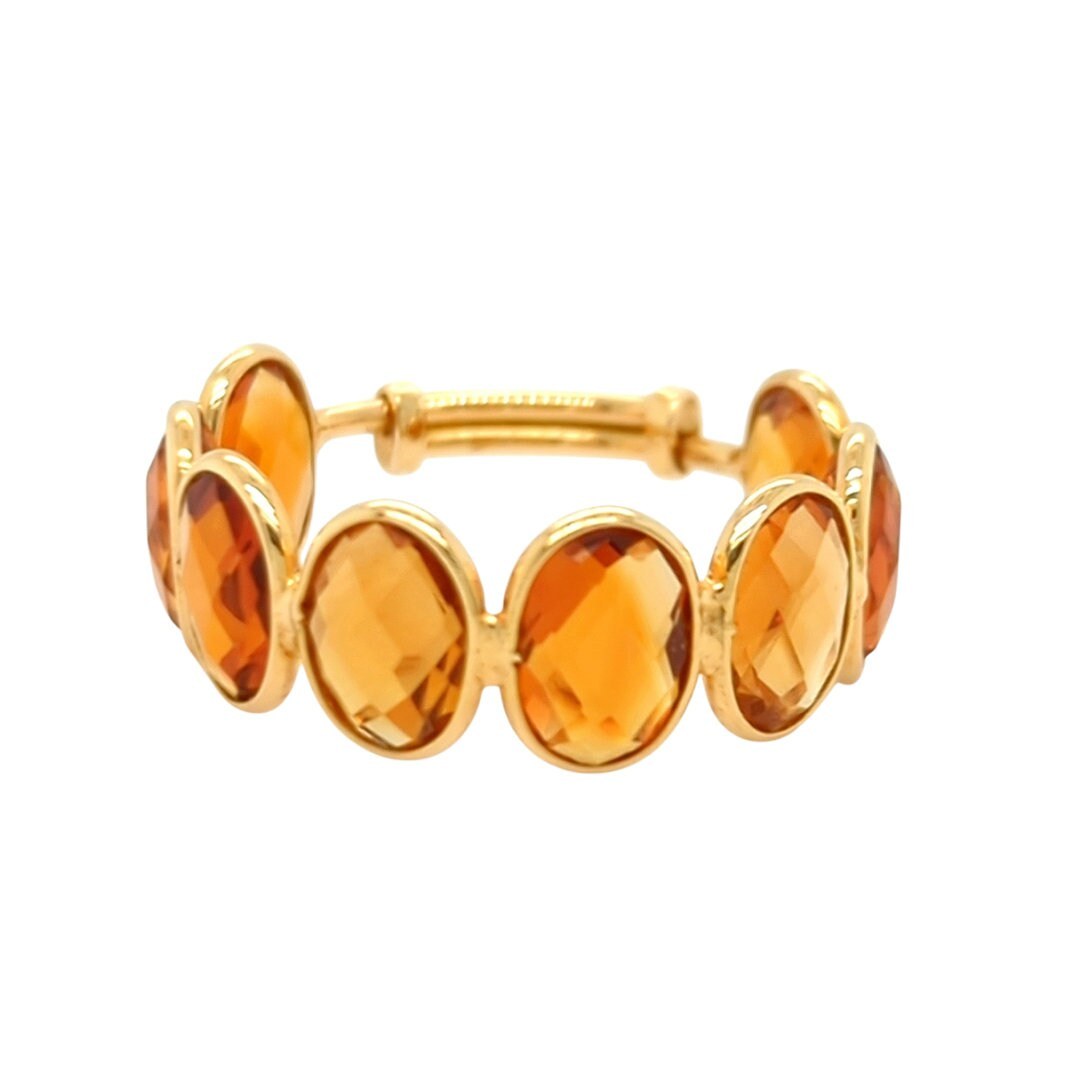 Citrine Oval Rosecut Adjustable Stacking Ring Solid 18kt Gold : November Birthstone, detail view