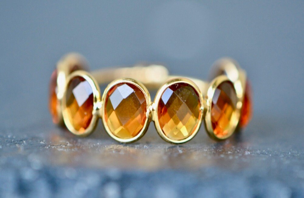 Citrine Oval Rosecut Adjustable Stacking Ring Solid 18kt Gold : November Birthstone, detail view