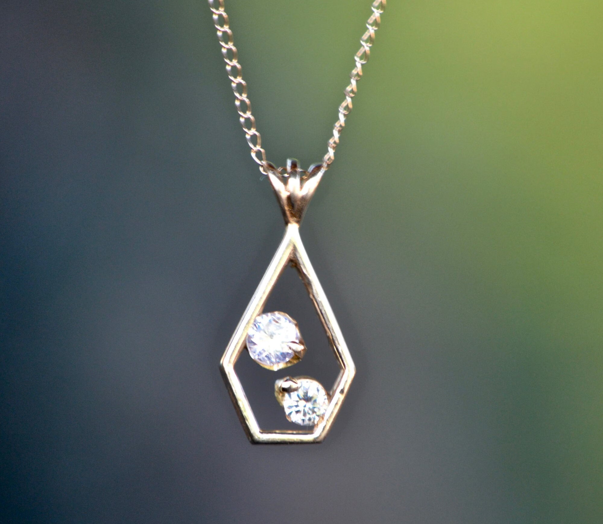 Diamond Natural Vintage Pendant Solid 14k Gold : April Birthstone Jewelry