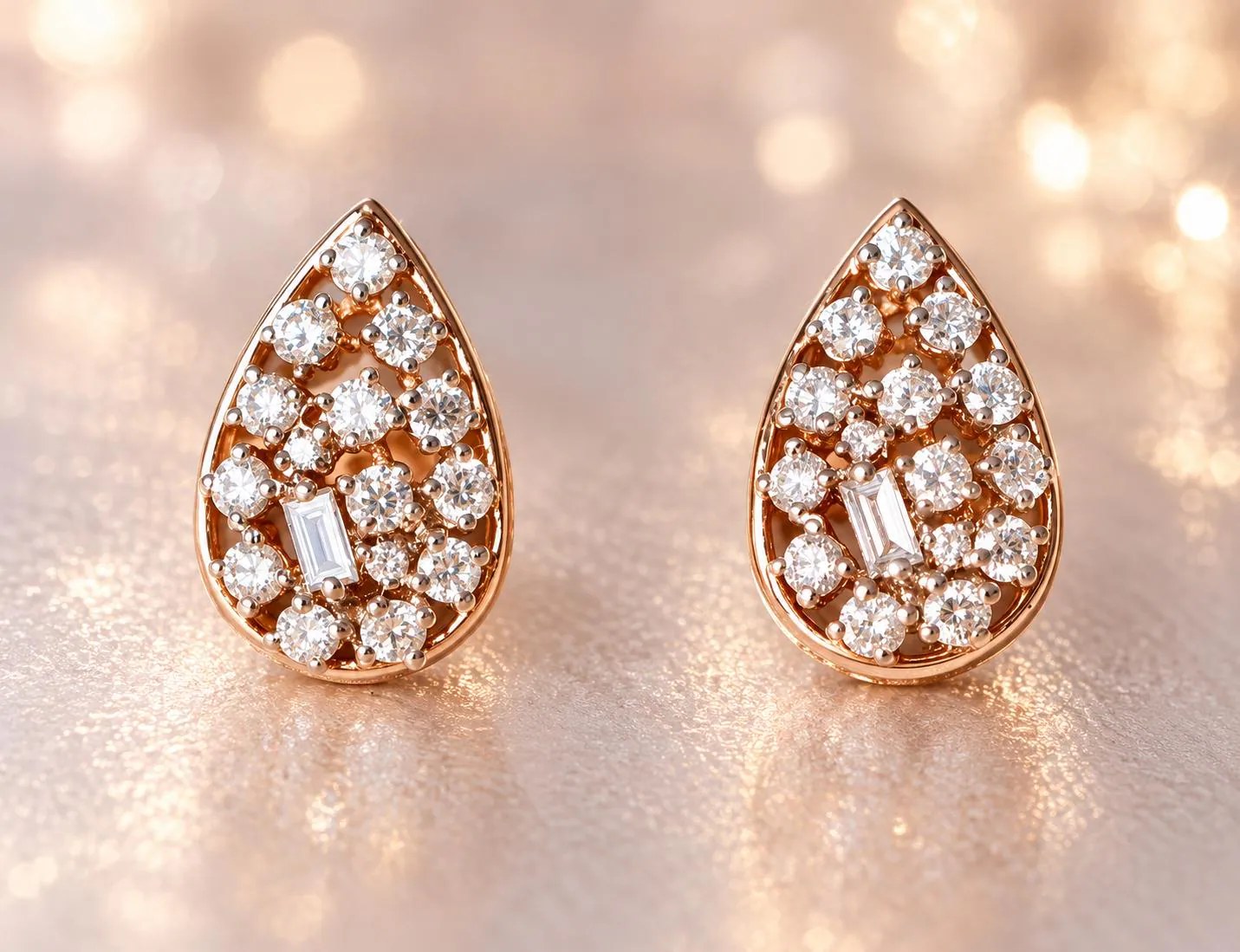 Diamond Teardrop Stud Earrings 14kt Gold, April Birthstone