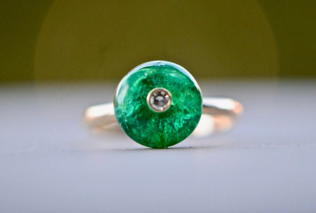 Emerald Diamond Ring, Columbian Emerald Ring, Engagement Ring, 14kt Gold Gemstone Ring, Green Ring, Promise Ring, May Birthstone, Women Gift