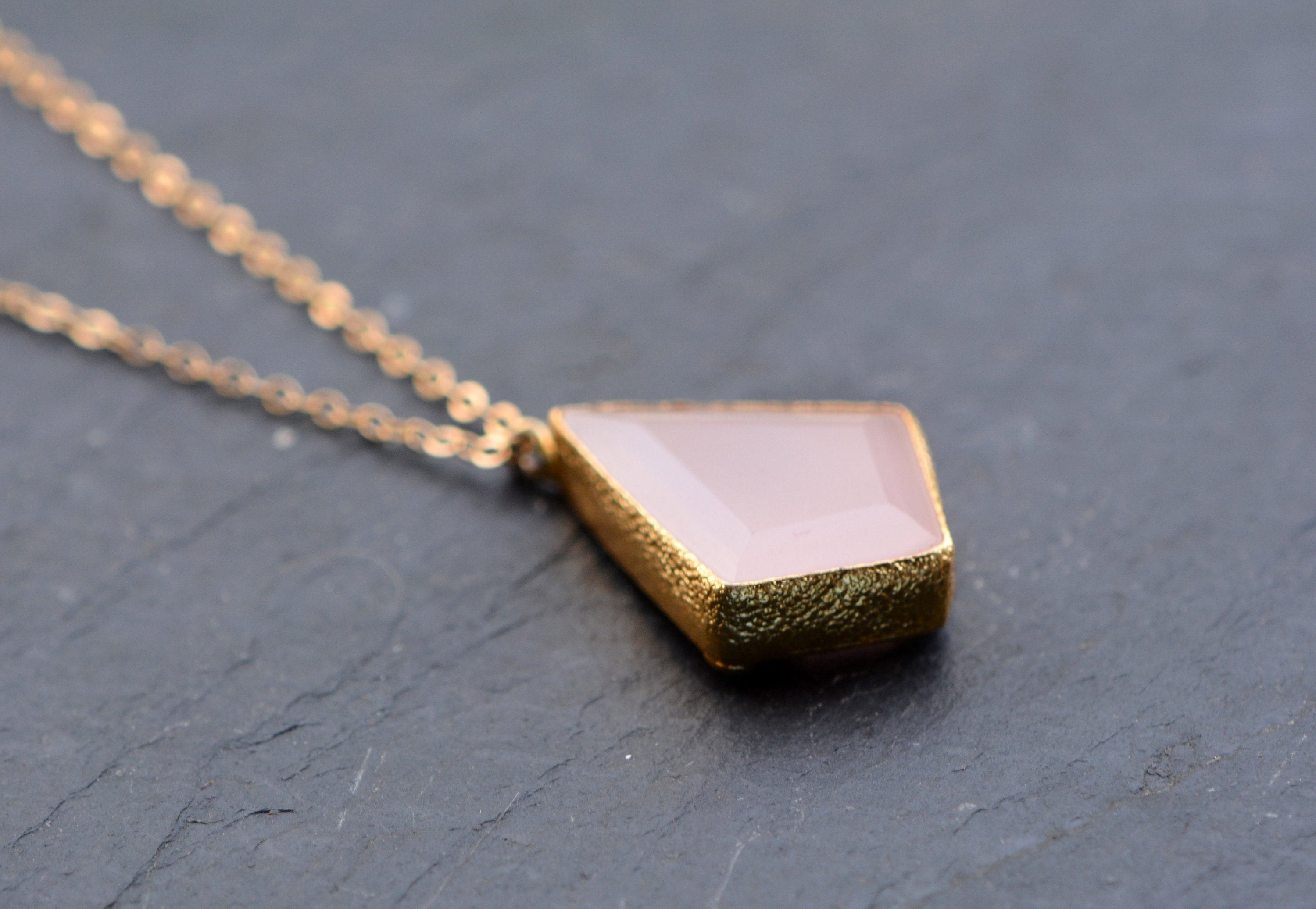 Rose Quartz Necklace Gold Tone