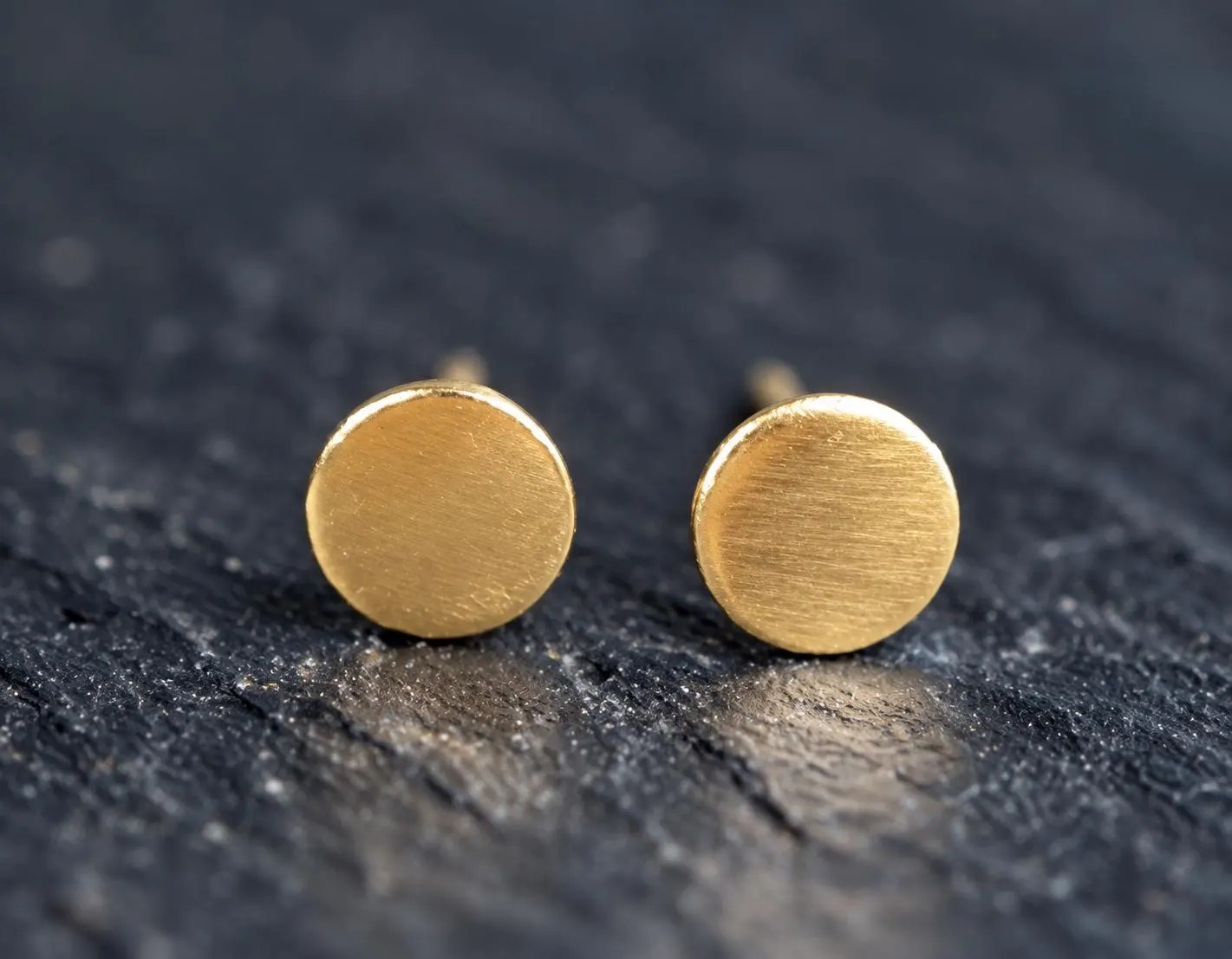 Yellow Gold Circle Stud Earrings Solid 14k Gold