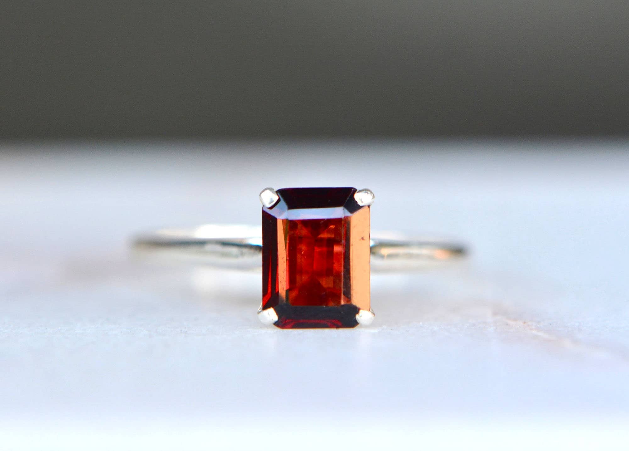 Garnet Ring Sterling Silver Ring Size 8.5, January Birthstone, detail view