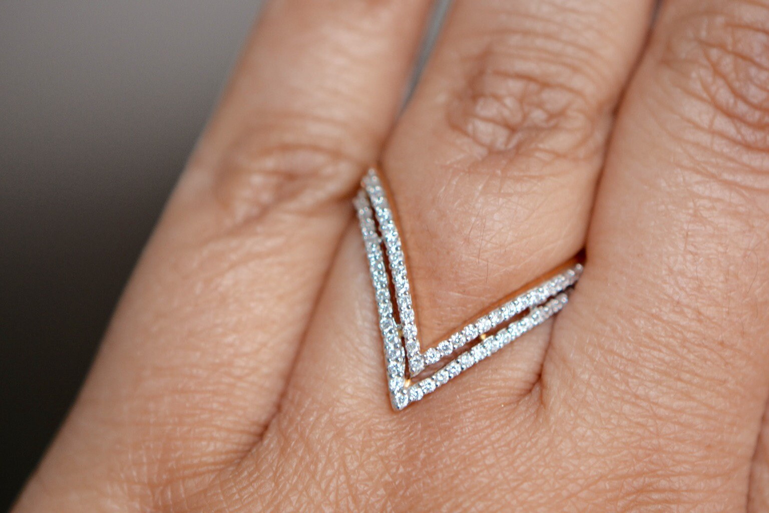 V Diamond Ring, 18kt Gold Ring, Deep Chevron V Gold Ring, April Birthstone Ring, Promise Ring, Engagement Ring, Wedding Ring, Stacking Ring