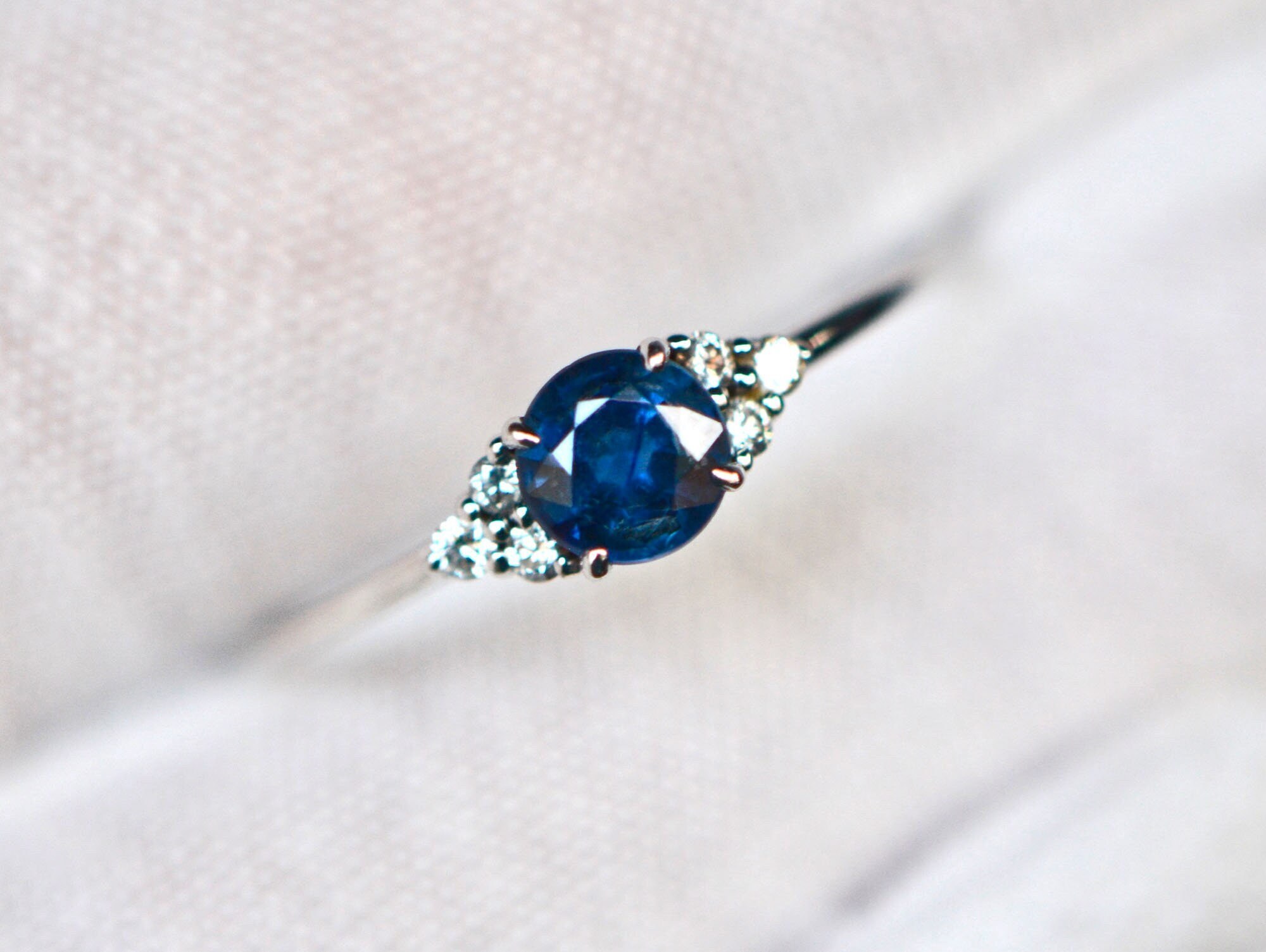 Sapphire & Diamond 14k White Gold Ring: September Birthstone Engagement Ring