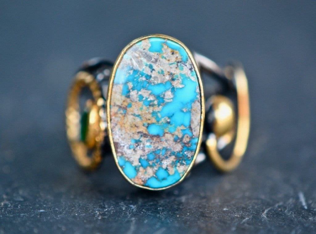 Turquoise Oxidized Sterling Silver Statement Ring, Size 8.5, main view
