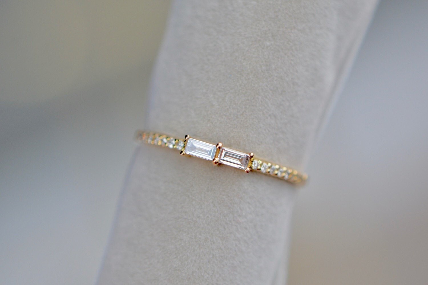 Baguette Diamond Stackable Ring Solid 14k Gold : April Birthstone Jewelry