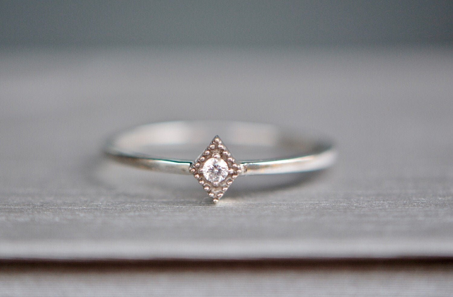Diamond Solitaire Ring Solid 14k White Gold: Minimalist Promise Ring