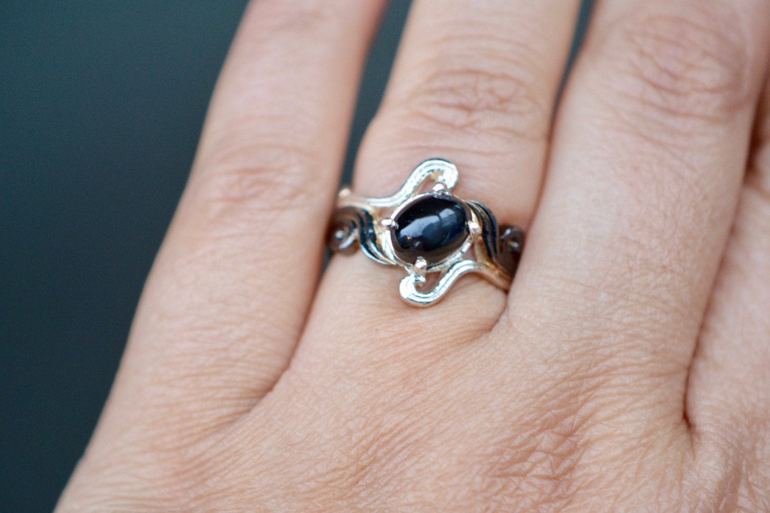 Star Black Onyx Sterling Silver Ring, Size 6, main view