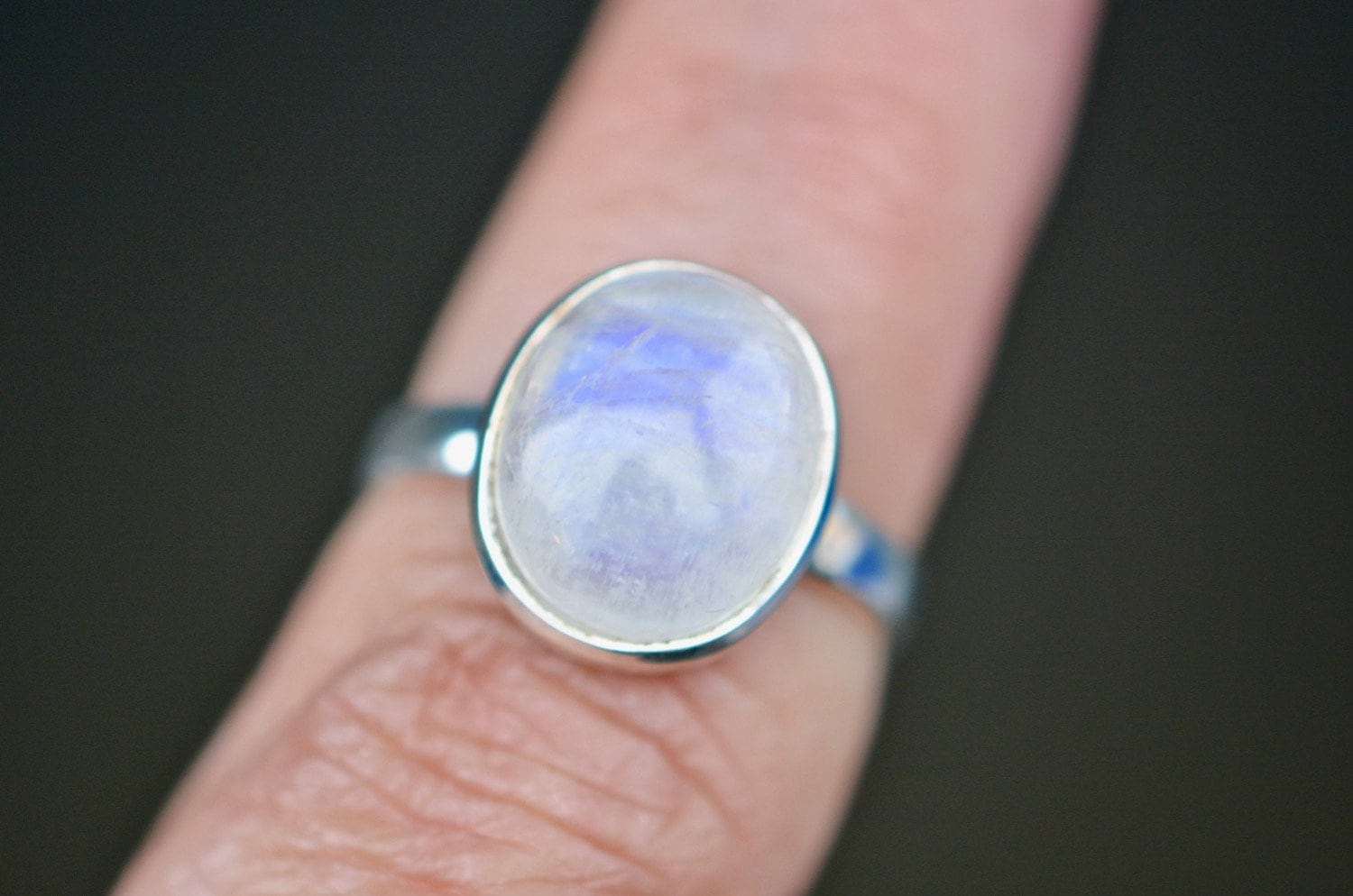 Oval Moonstone Cabochon Ring Sterling Silver Size 6, June Birthstone, main view