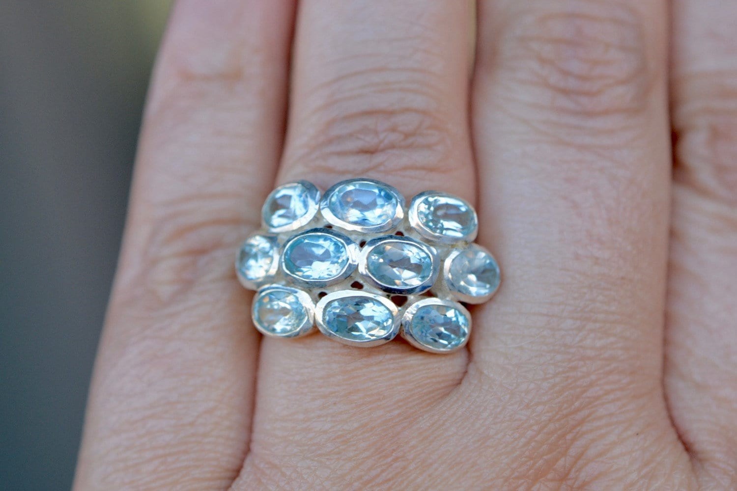Blue Topaz Sterling Silver Ring Size 7, December Birthstone, worn view