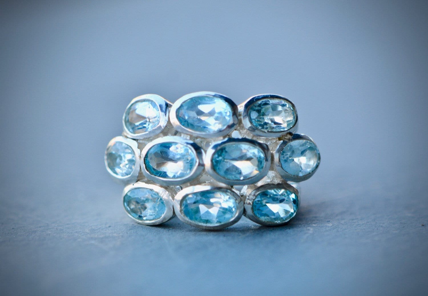 Blue Topaz Sterling Silver Ring Size 7, December Birthstone, detail view