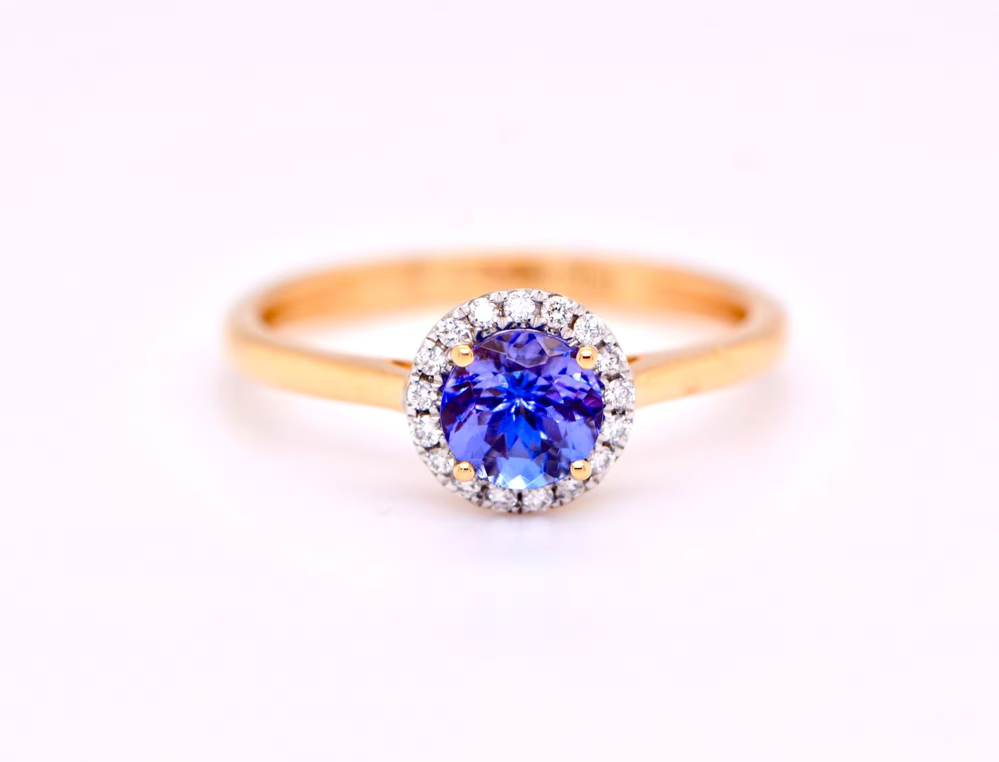 Natural AA Tanzanite Round Diamond Halo Ring 18kt Gold Engagement Ring : December Birthstone