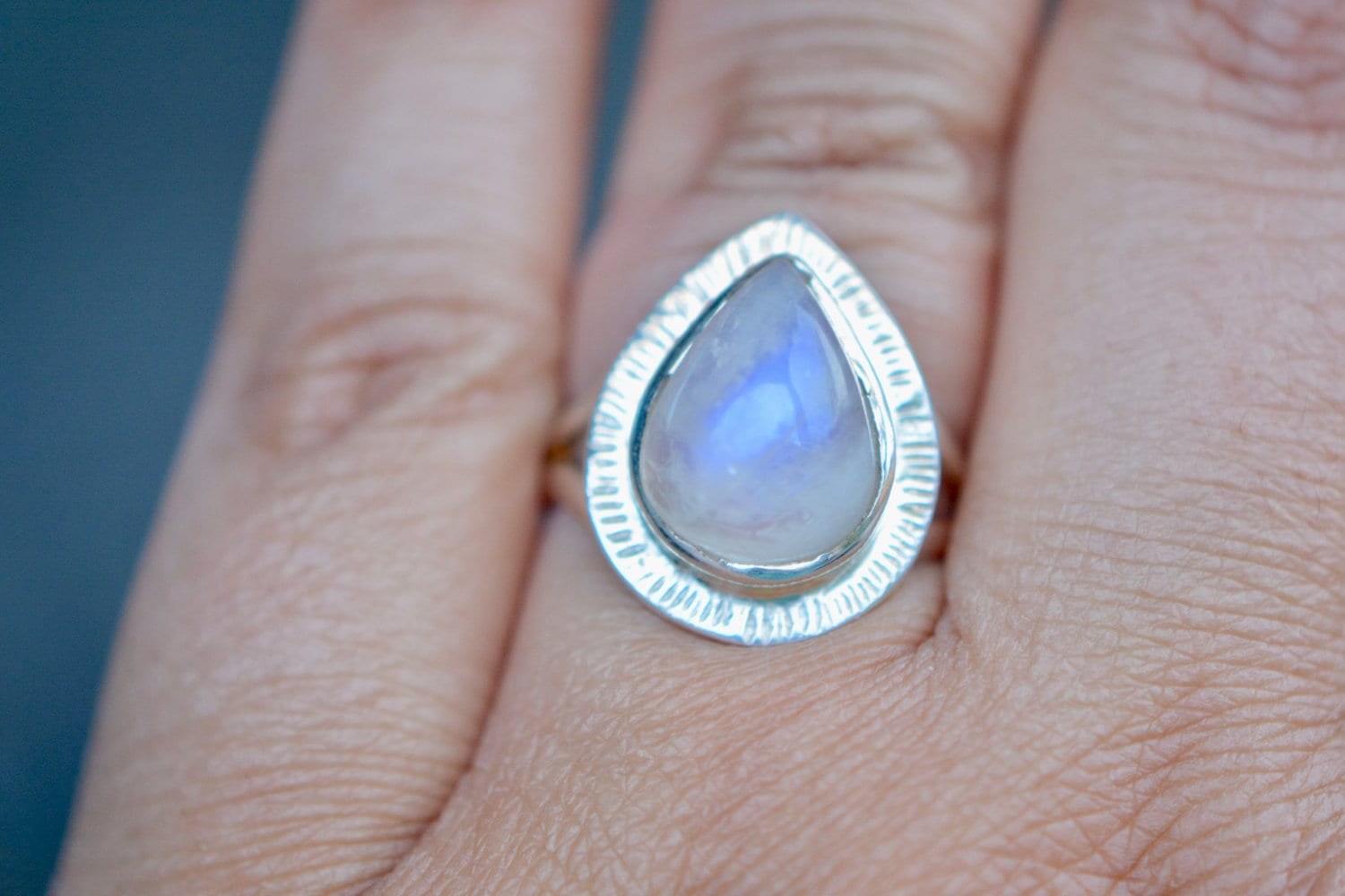 Teardrop Moonstone Statement Ring Sterling Silver Size 6.75, June Birthstone, main view