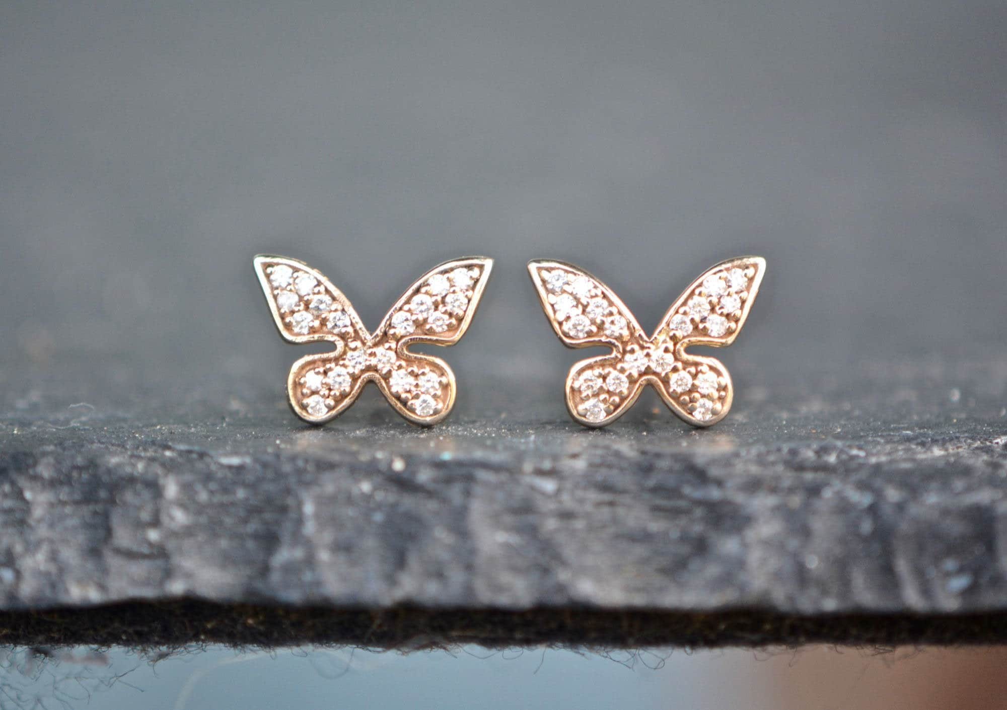 Butterfly Diamond 14k Gold Earrings, main view