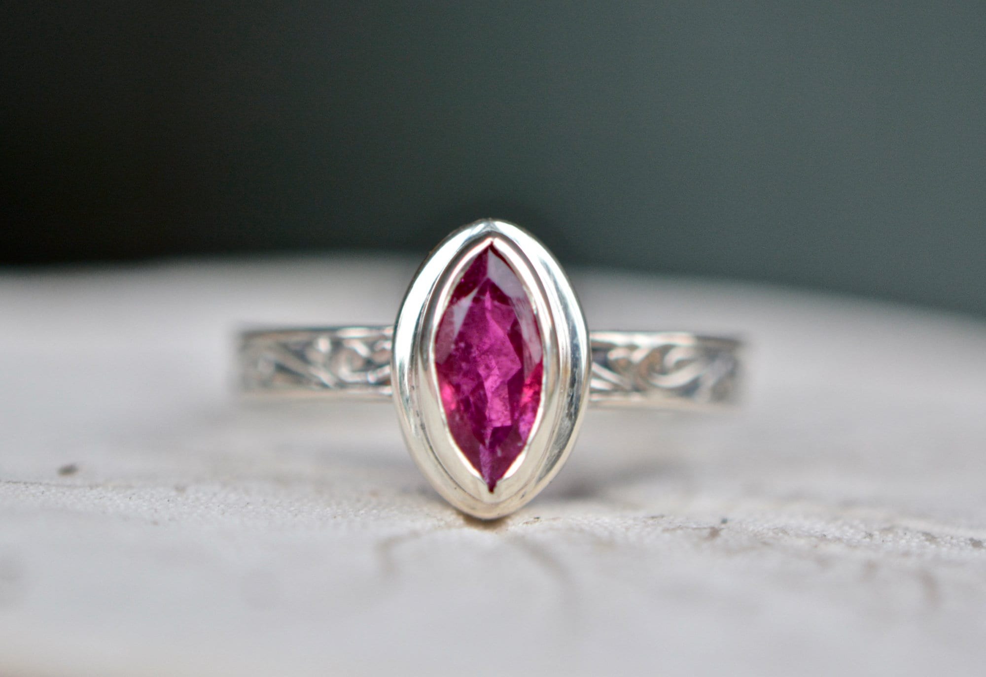 Pink Tourmaline Marquise Sterling Silver Ring Size 7.75, October Birthstone