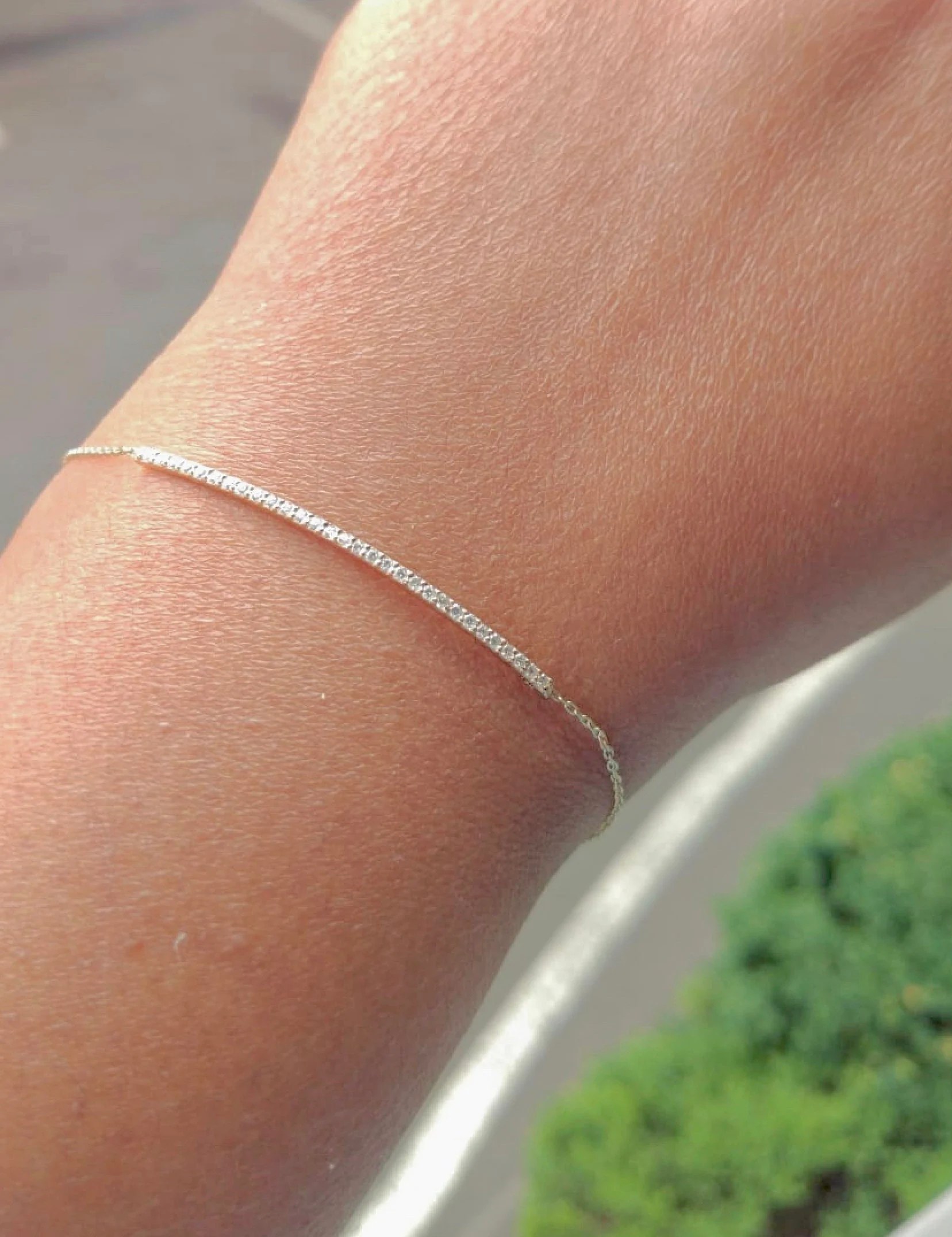 Diamond Minimalist Bracelet 14k Gold, Everyday Jewelry, worn view