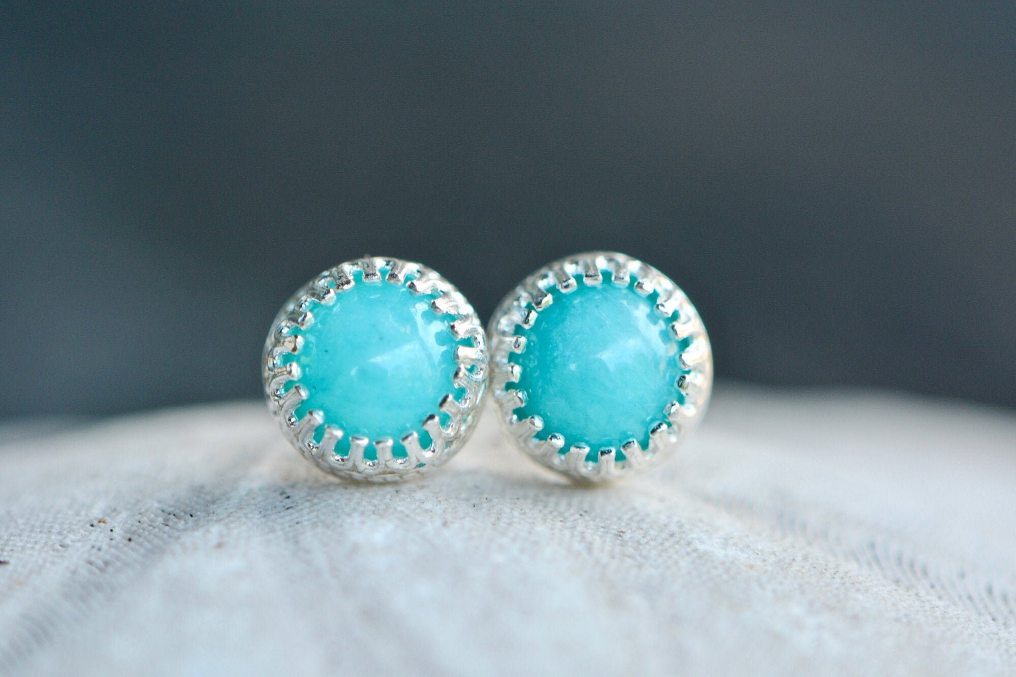Amazonite Sterling Silver Stud Earrings, Aqua Blue Gemstone Earring, Round Stud, Girlfriend Gift, Something Blue, Women Gift, Earrings Girls