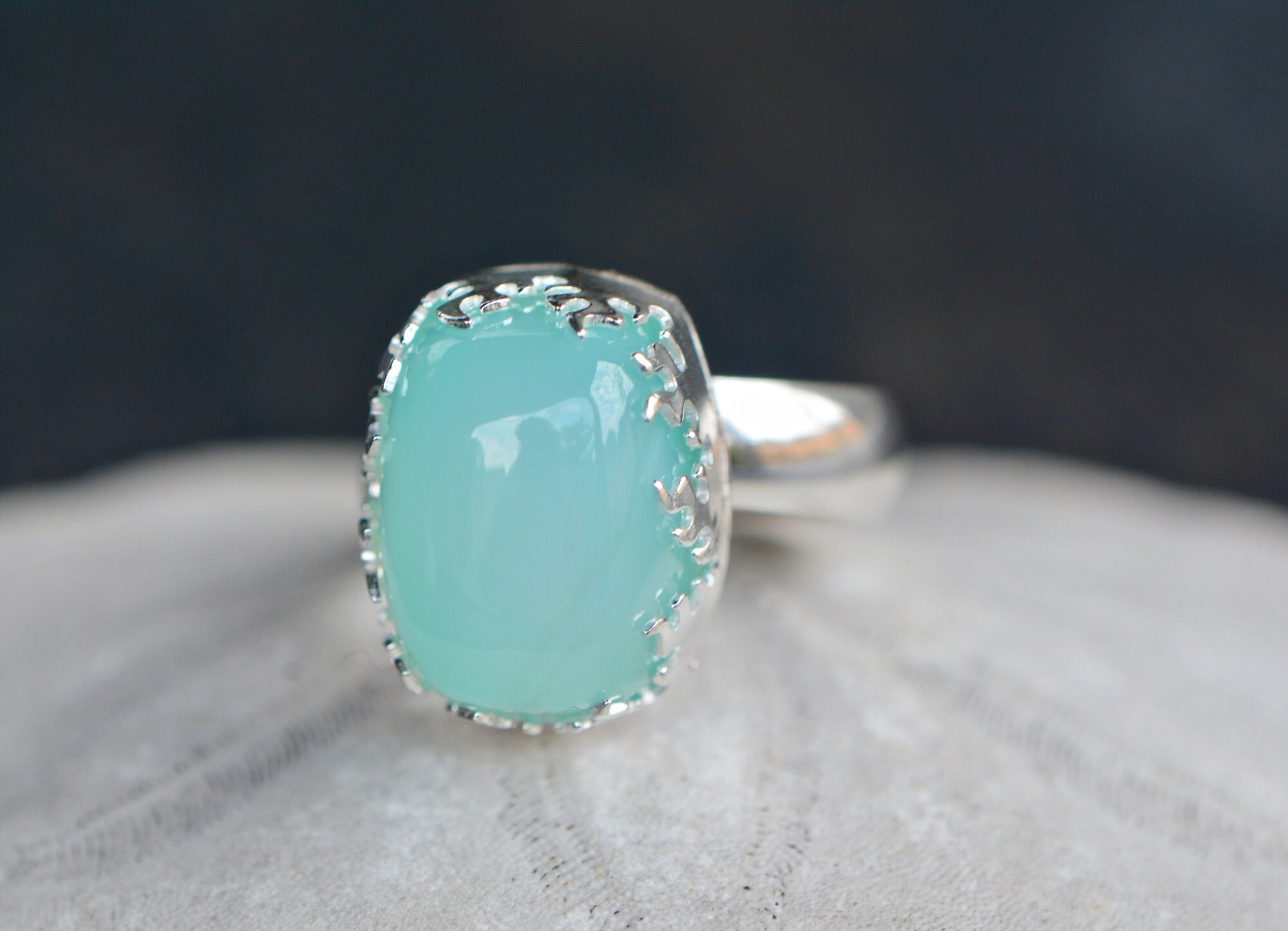 Aqua Chalcedony Ring, Size 8, Sterling Silver Jewelry, Blue Gemstone Ring, Statement Ring, Large Rings for Women, March Birthstone Ring