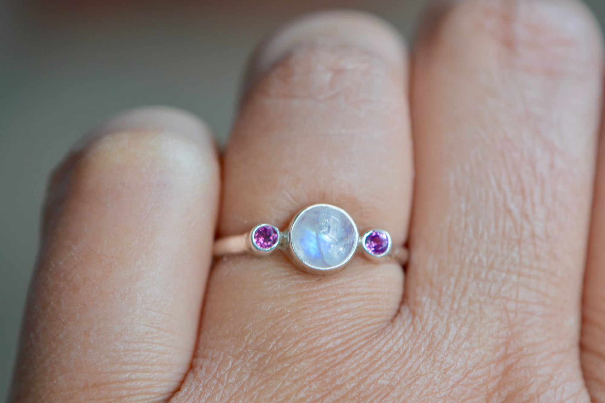 Moonstone Amethyst Sterling Silver Ring Size 7 : February June Birthstone