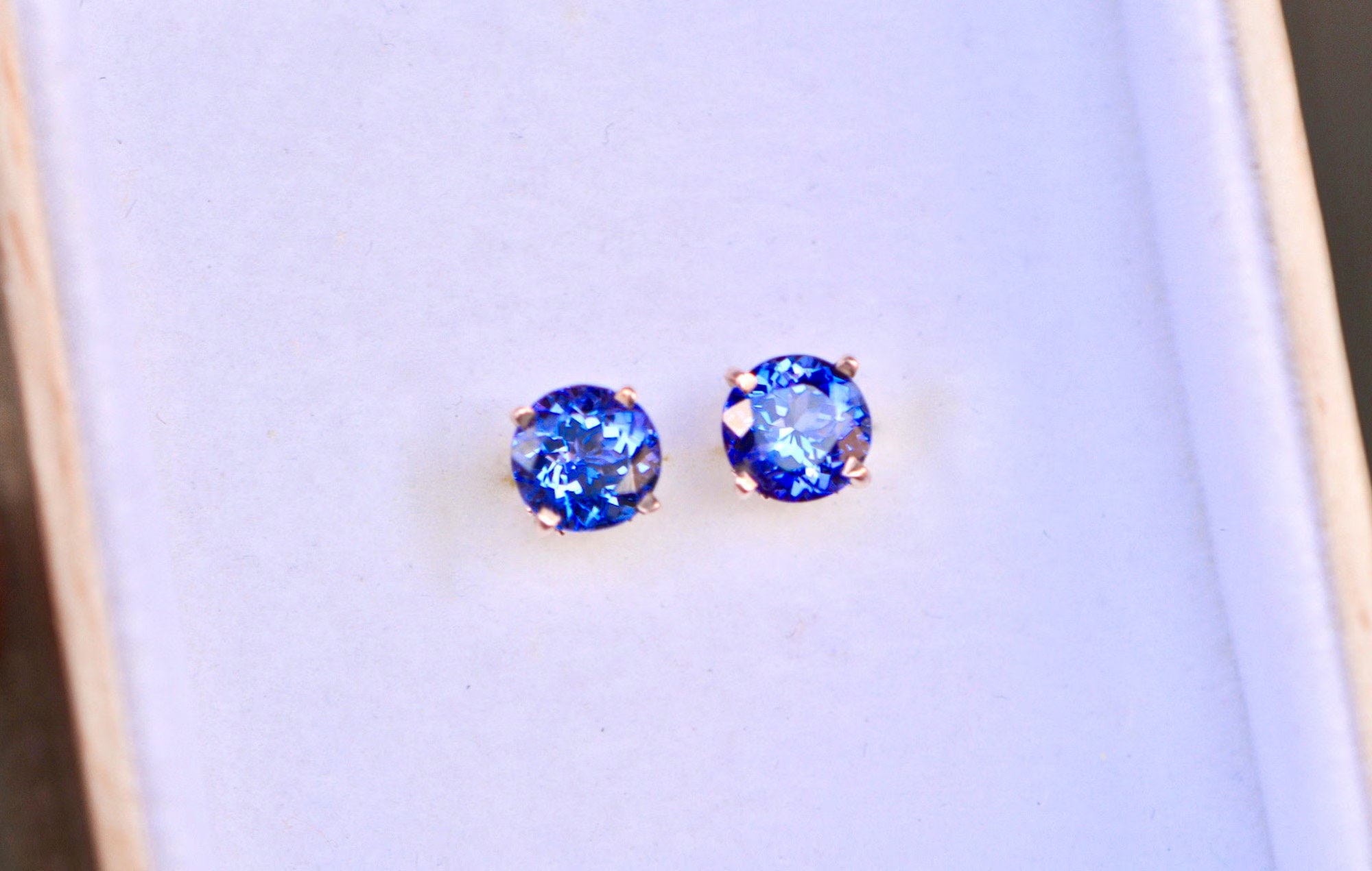 Genuine AAA Tanzanite Earrings, 14k Rose Gold Vintage Inspired Studs, December Birthstone Earrings, 24th Wedding 24th anniversary for Wife