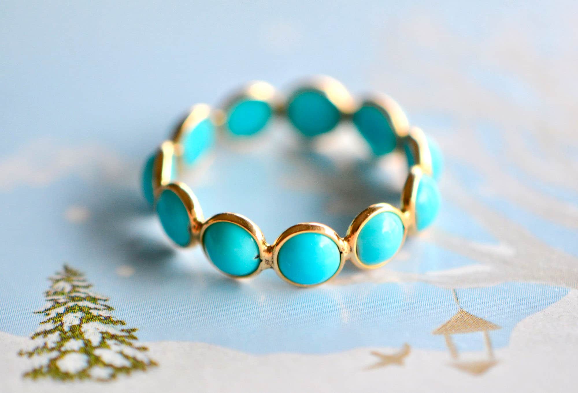 18kt Gold Turquoise Sleeping Beauty Round Ring Size 6.5: December Birthstone Jewelry, detail view