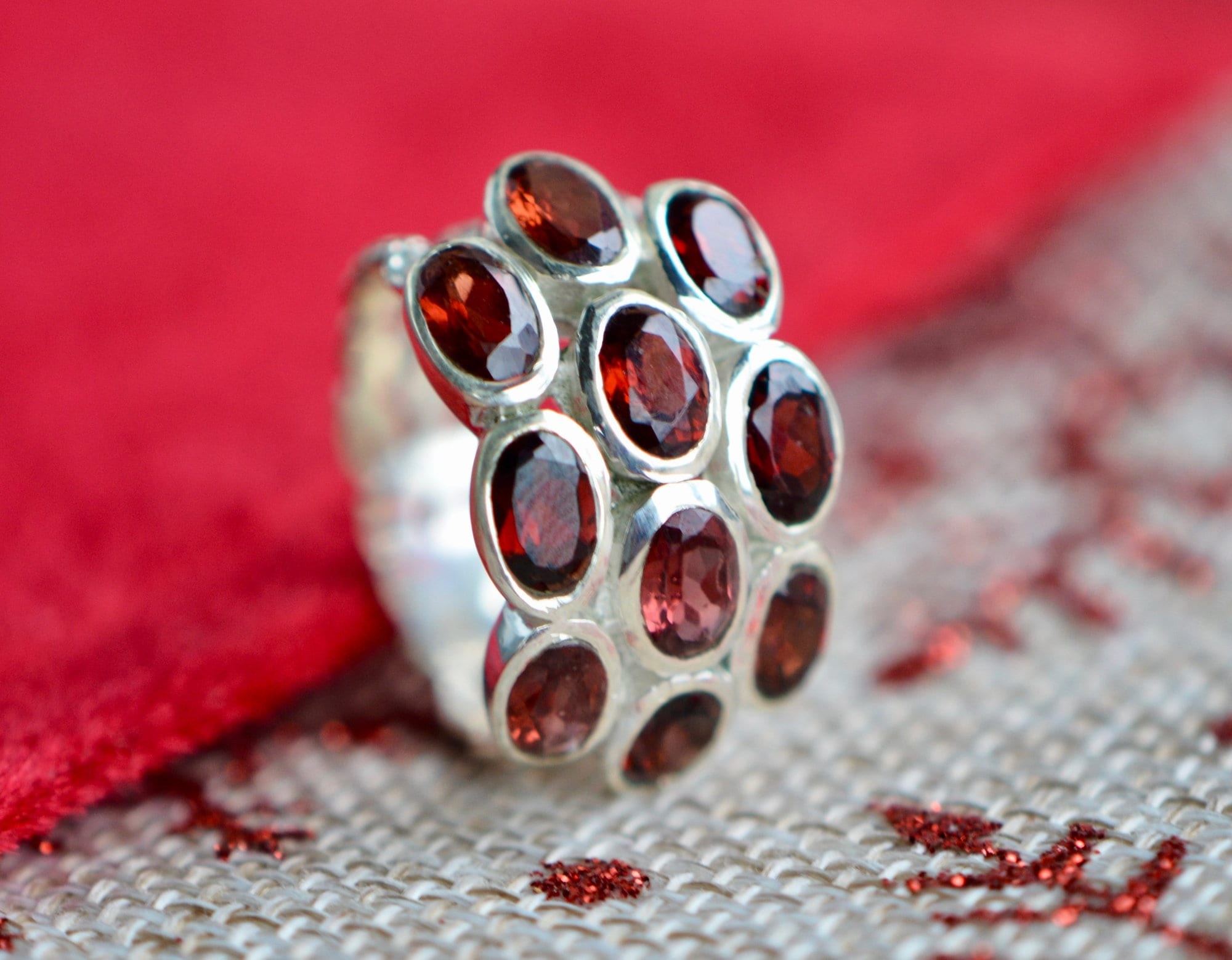 Garnet Statement Ring Sterling Silver Size 7.75, January Birthstone, main view