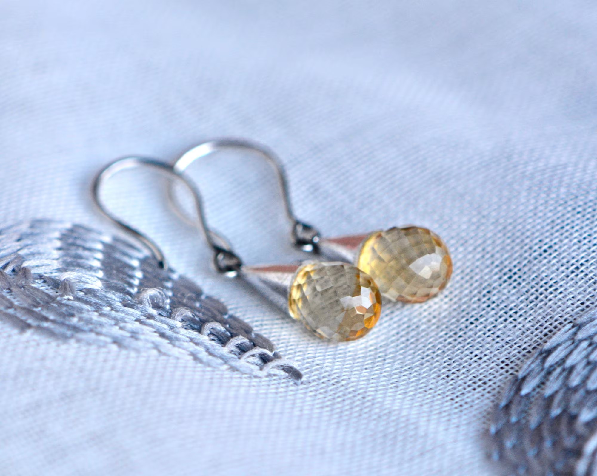Citrine Drop Earrings Sterling Silver: November Birthstone