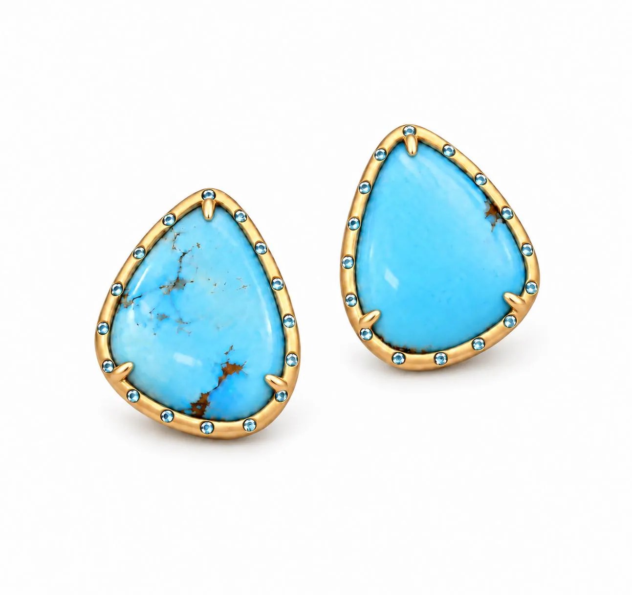 Golden Hill Turquoise 14k Gold Earrings with Aquamarine, December Birthstone