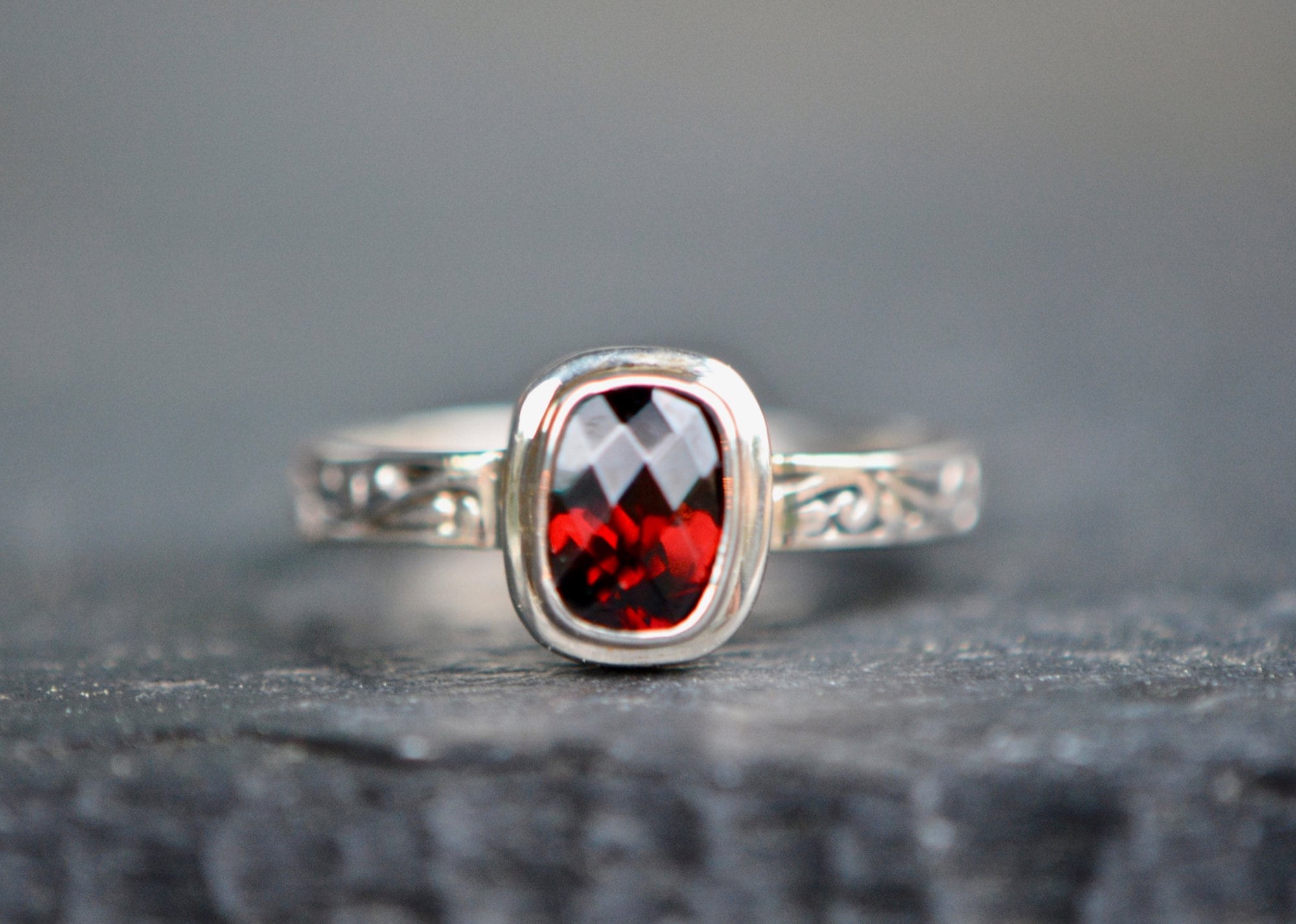 Red Garnet Sterling Silver Ring Size 6.75, January Birthstone