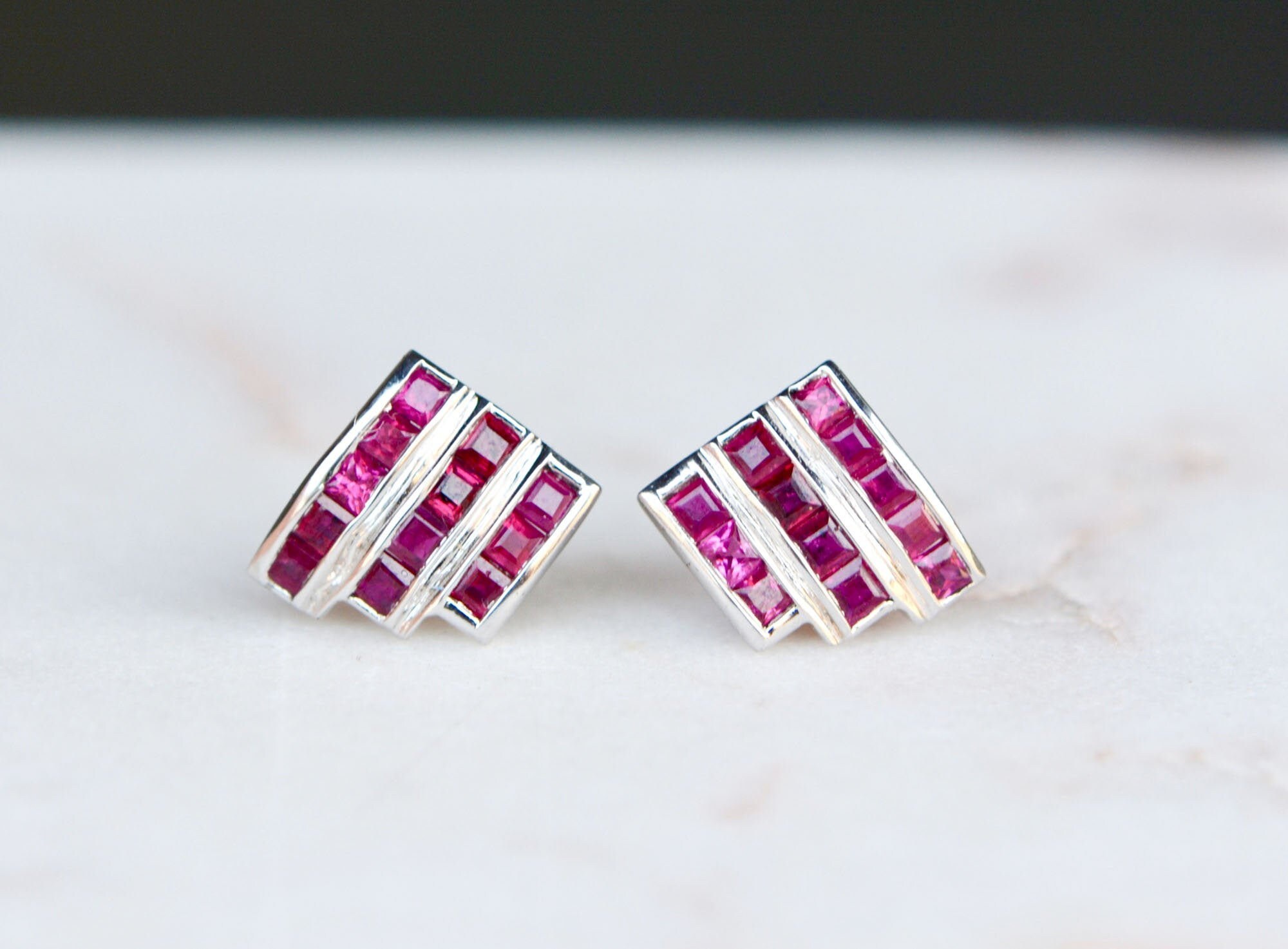 Natural Ruby Statement Stud Earrings Sterling Silver: 40th Anniversary Gift for Wife