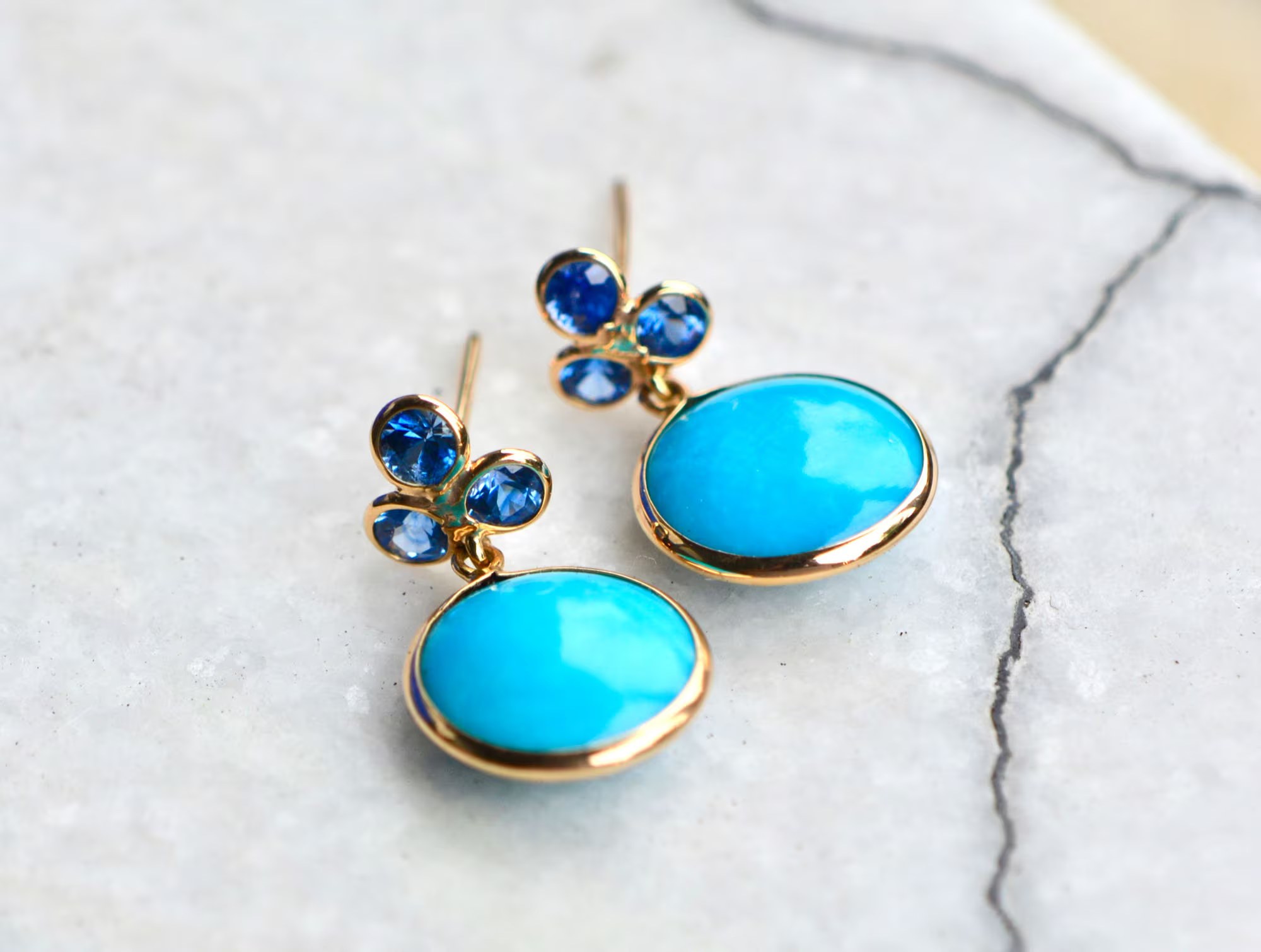 Sleeping Beauty Turquoise Sapphire 18k Gold Earrings: December Birthstone