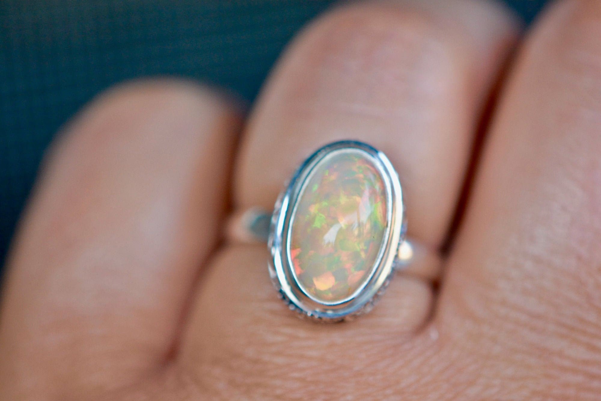 Ethiopian Opal Sterling Silver Ring - October Birthstone, Size 7